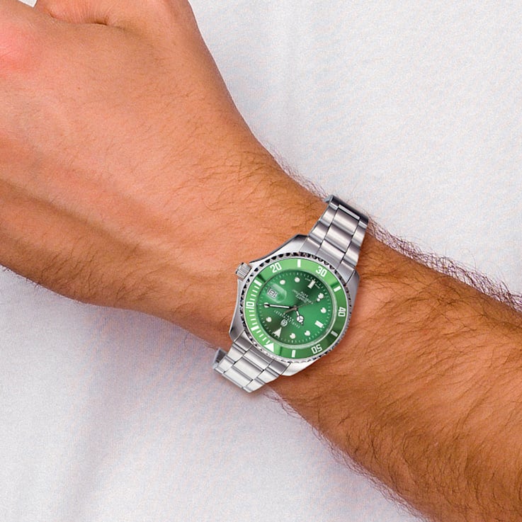 Charles Hubert Stainless Steel Green Dial/Bezel Watch