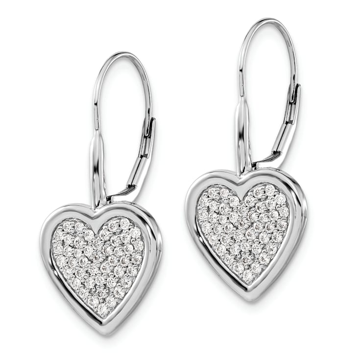 Rhodium Over 14k White Gold Diamond Fancy Heart Dangle Earrings