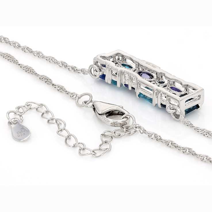 Blue Multi-Gemstone Bar Necklace In Sterling Silver 2.07ctw