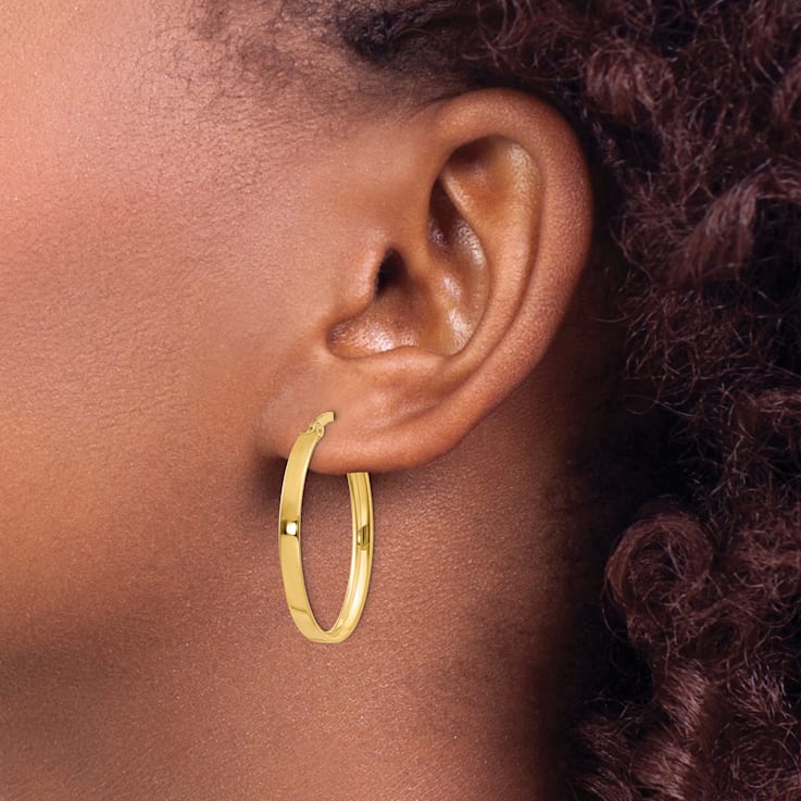 14k Yellow Gold 3mm Oval Hoop Earrings