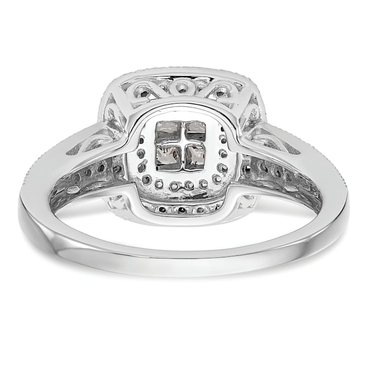 Rhodium Over 14K White Gold Diamond Cluster Engagement Ring 0.67ctw