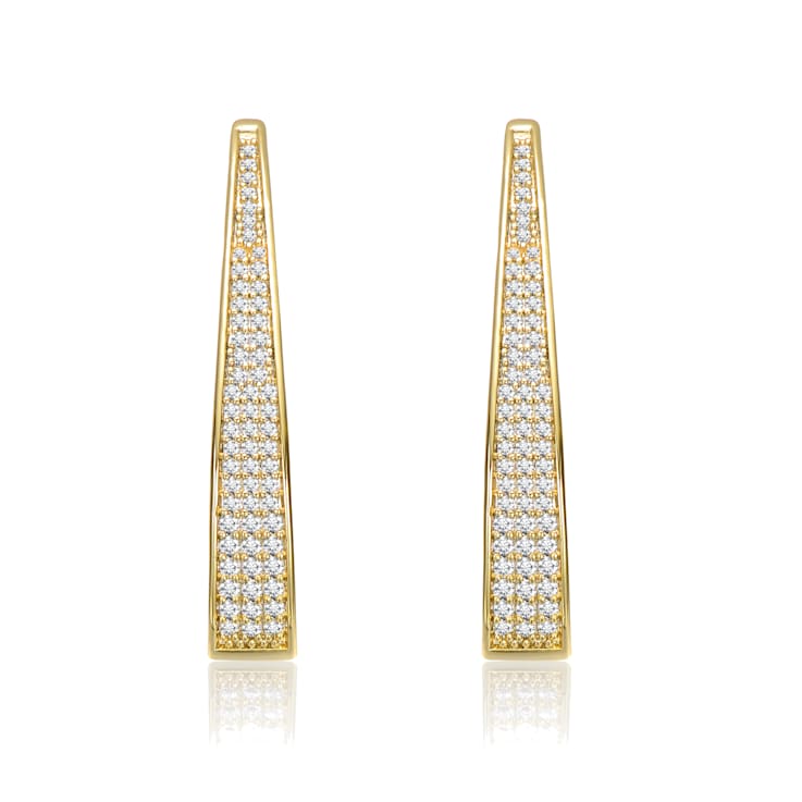 Oblong CZ Pave Hoop Earrings In 14K Gold Over Brass