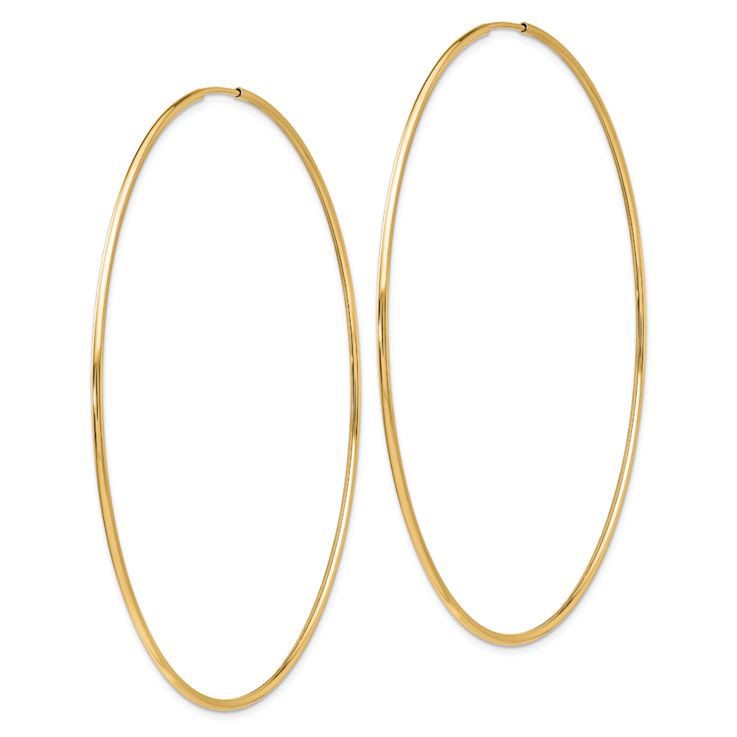 14k Yellow Gold Polished 2 11/16" Endless Tube Hoop Earrings