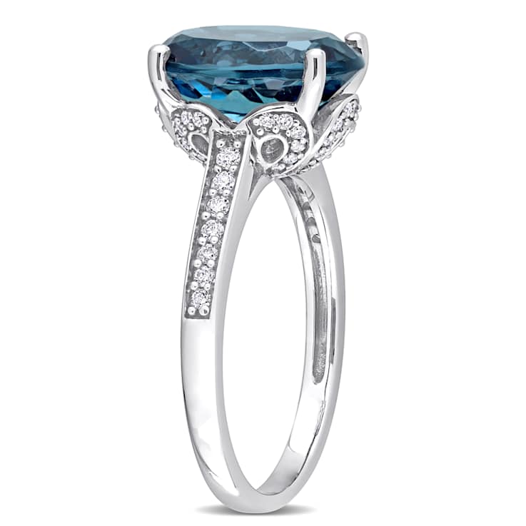 London Blue Topaz and Diamond 14K White Gold Ring 5.32ctw