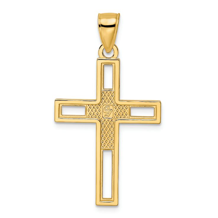 14k Yellow Gold Beaded Textured and Polished Double Cross Pendant
