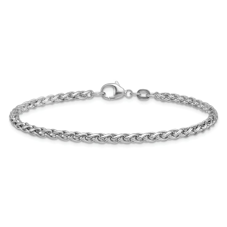 Rhodium Over Sterling Silver 3.0mm Wheat 7.5 Inch Bracelet