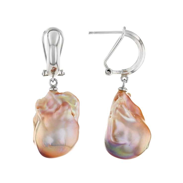 Large Pink Freshwater Pearl Earrings In Sterling Silver