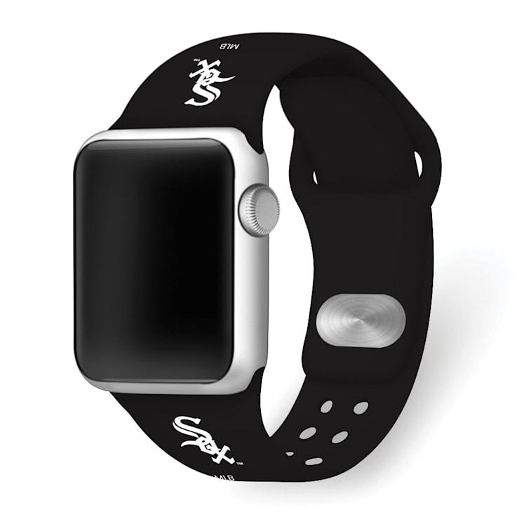 Gametime MLB Chicago White Sox Black Silicone Apple Watch Band 38 40mm M L Watch not included. 16K4KF