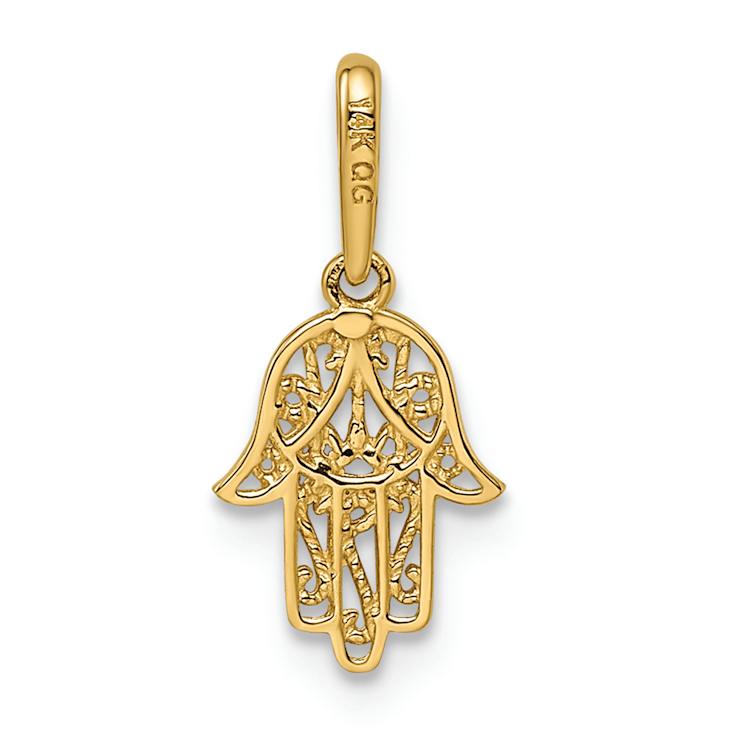 14k Yellow Gold Children's Textured Hamsa Pendant