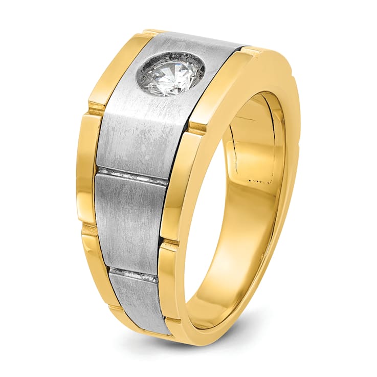 10K Two-tone Yellow and White Gold Men's Polished, Satin and Grooved A
Diamond Ring 0.50ctw