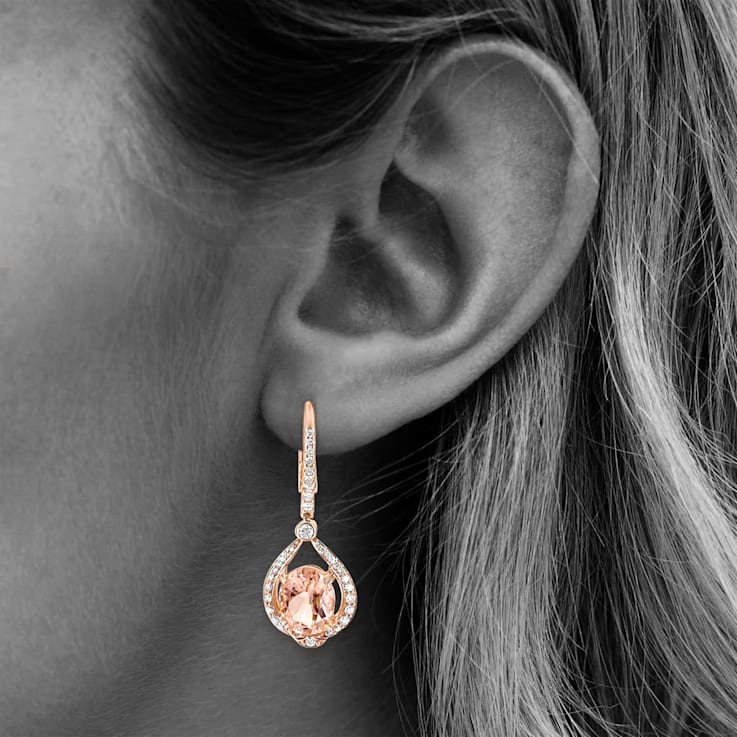 14K Rose Gold Morganite and Diamond Earring 4.58ctw