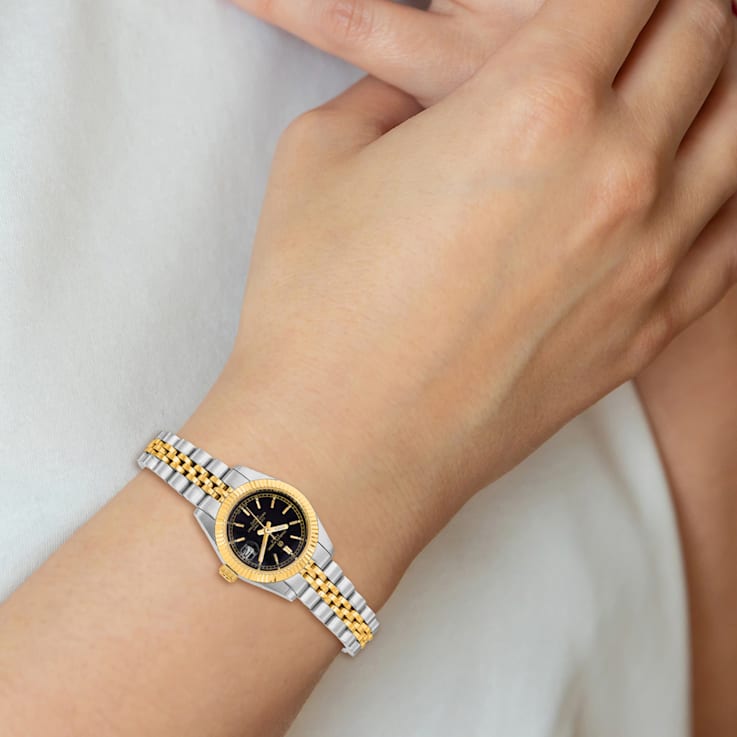 Ladies Charles Hubert IP plated Two tone 26mm Black Dial Watch