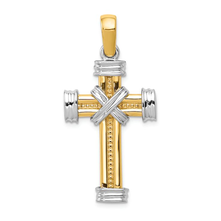 14K Two-tone Gold  Textured Latin Cross Pendant
