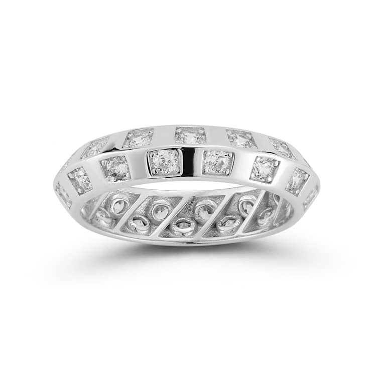 Sterling Statements Rhodium Over Sterling Silver CZ Knife Edge Checkered
Band Ring