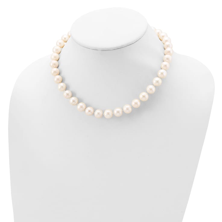 Rhodium Over Sterling Silver 10-11mm White Freshwater Cultured Pearl Necklace