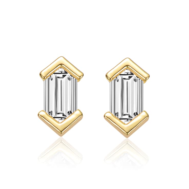 Baguette CZ Bezel-Set Stud Earrings In 14K Gold Over Sterling Silver