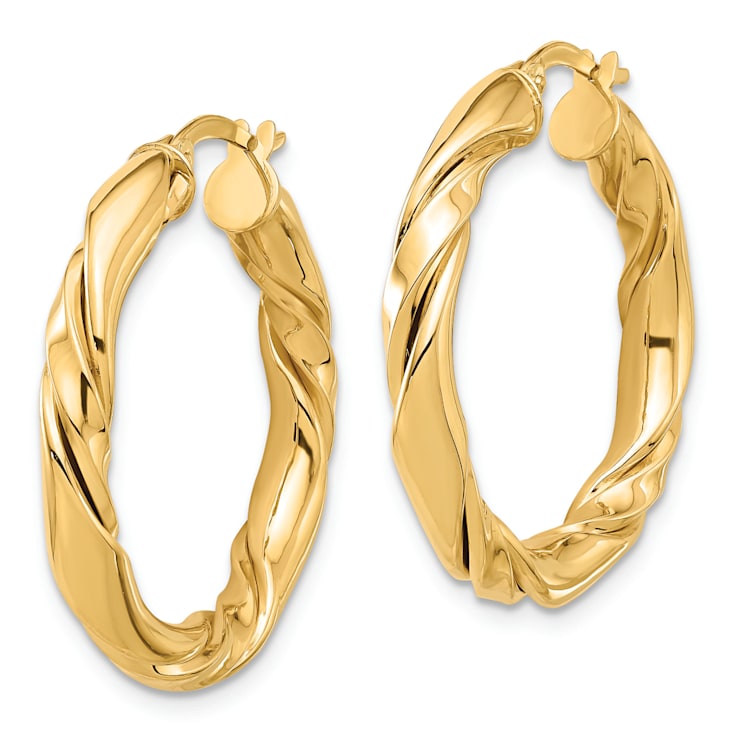 14k Yellow Gold 1 1/8" Polished Twisted Hoop Earrings