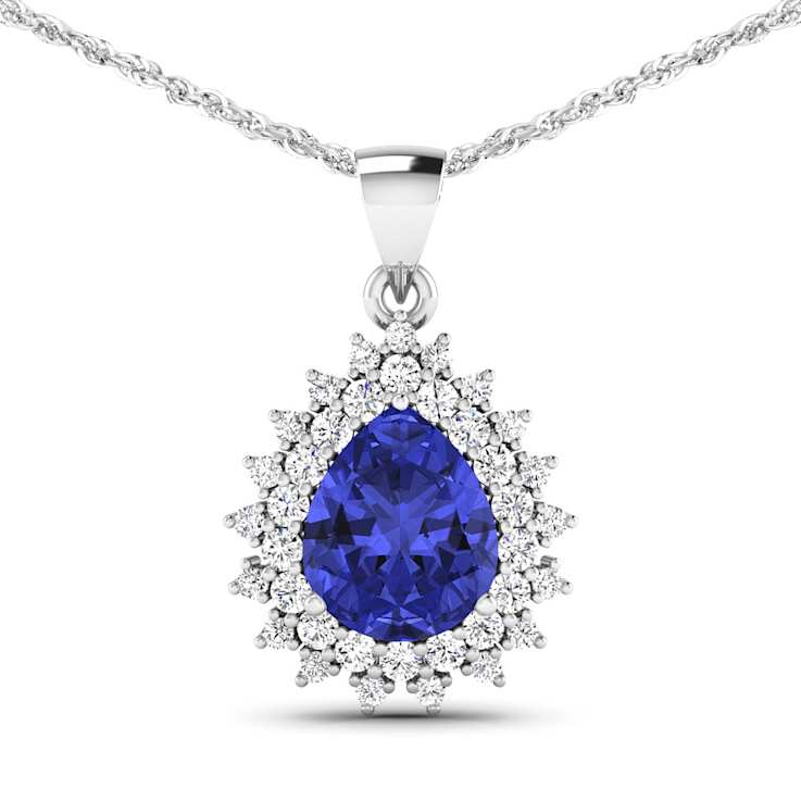 3.25ctw 14K White Gold Tanzanite and White Diamond Pendant with 18 inch
Cable Chain