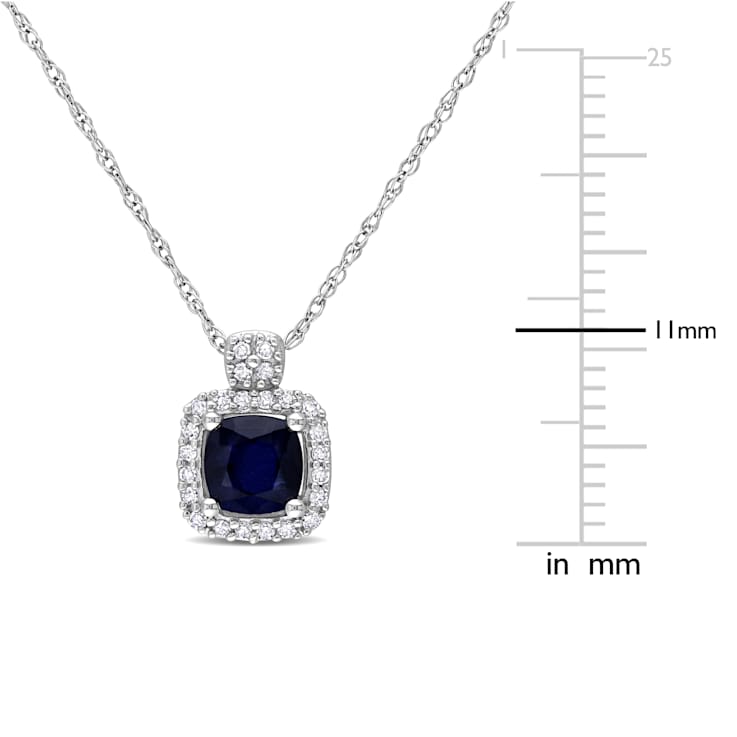 Diffused Sapphire & Diamond 10K White Gold Pendant With Chain 0.81ctw