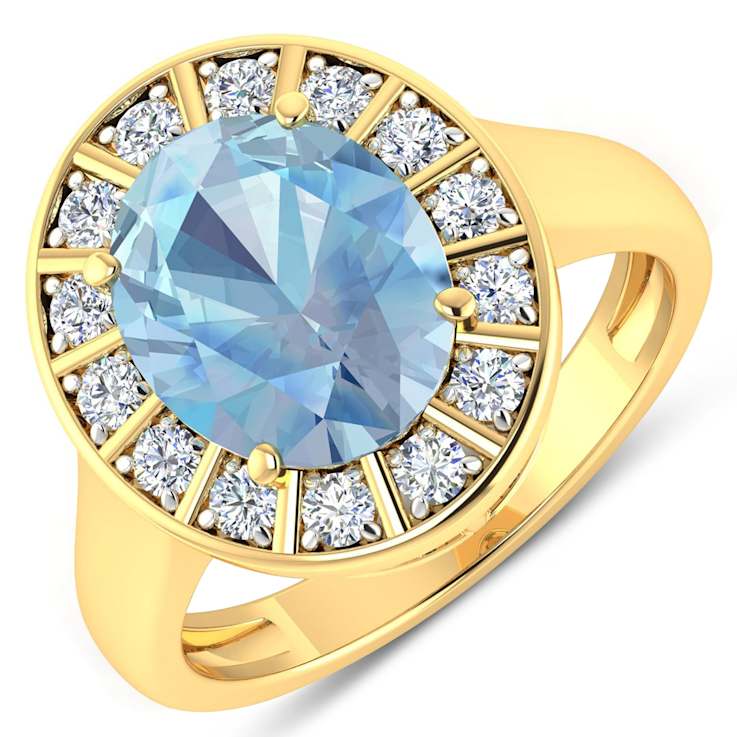 3.32ctw Blue Aquamarine and Diamond 14K Yellow Gold Halo Ring