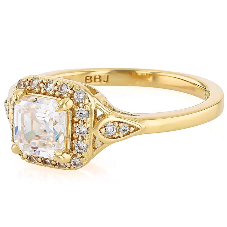 Diamond Simulant Square Octagonal And White Zircon Ring In 18K Gold Over
Sterling Silver 1.67ctw