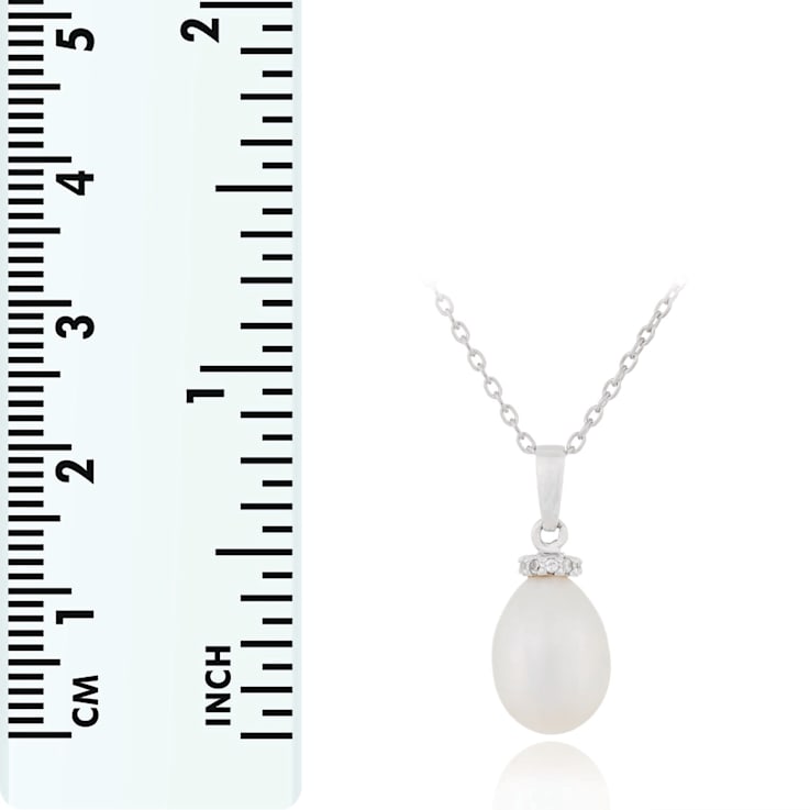 9-10mm White Cultured Freshwater Pearl Sterling Silver Pendant W/Chain