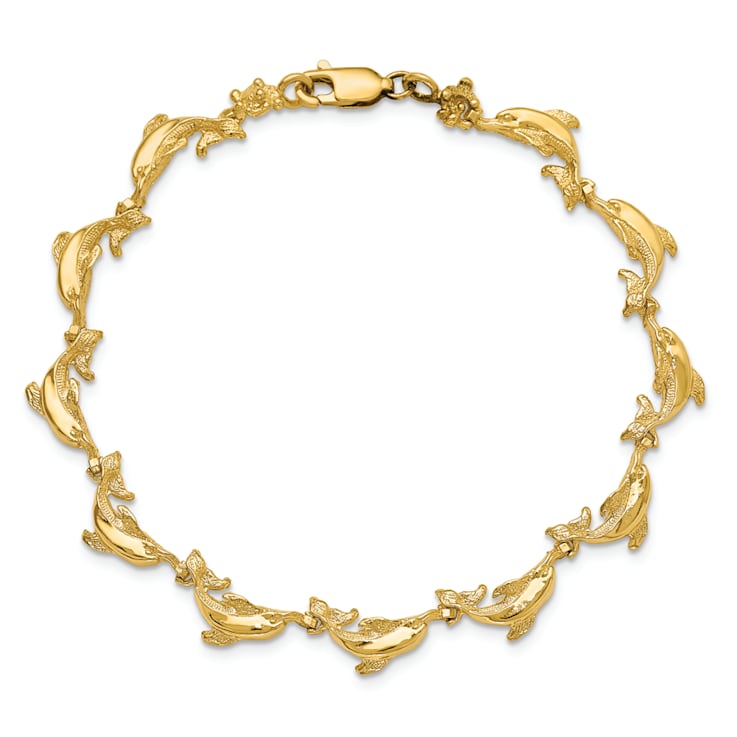 14k Yellow Gold Dolphin Link Bracelet