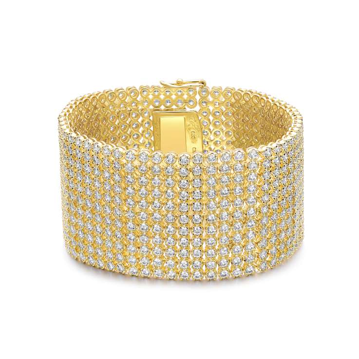 CZ Mesh Link Bracelet In 14K Gold Over Brass