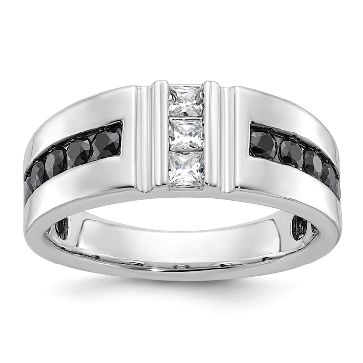 Rhodium Over 10K White Gold Men's Black and White Diamond Ring 1.10ctw