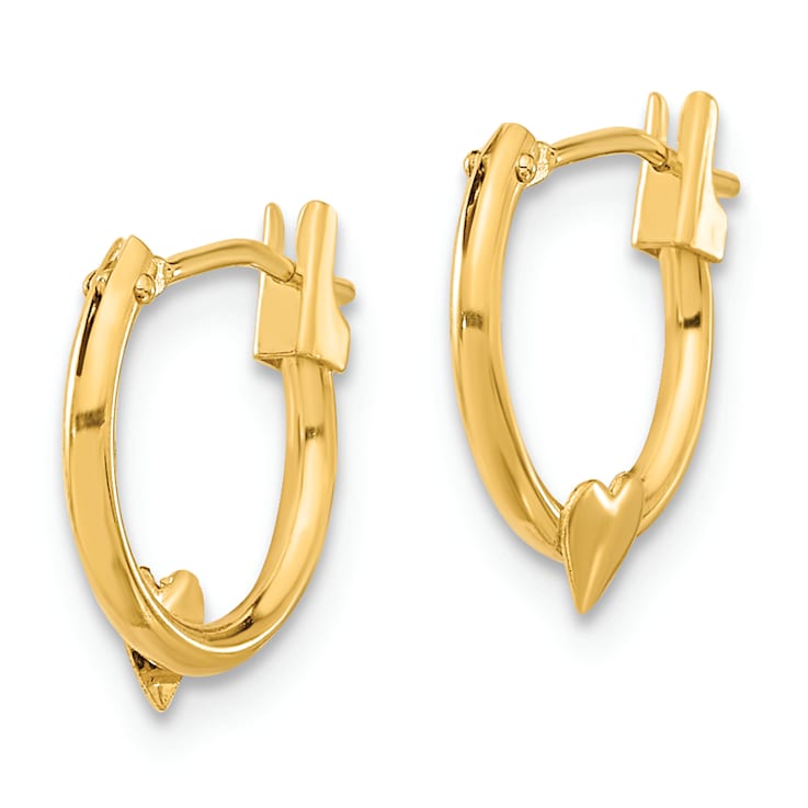 14K Yellow Gold Heart Hoop Earrings