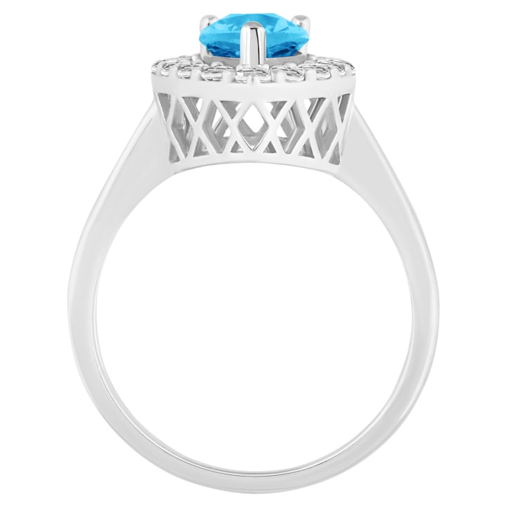 8x5mm Pear Shape Swiss Blue Topaz And White Topaz Accents Rhodium Over
Sterling Silver Halo Ring