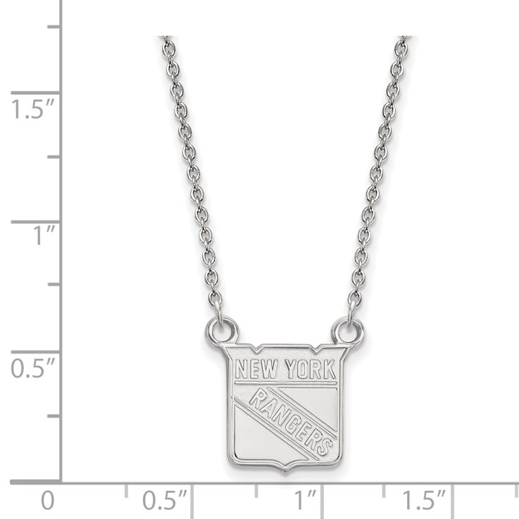 Rhodium Over Sterling Silver NHL LogoArt New York Rangers Small Necklace