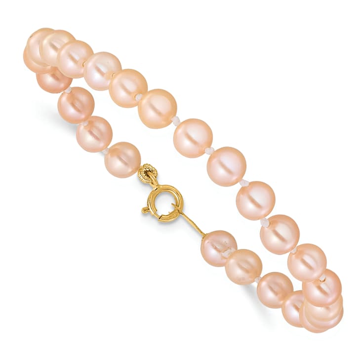 14K Yellow Gold 4-5mm Pink Freshwater Cultured Pearl 5.5 Inch Bracelet
and Earrings Set