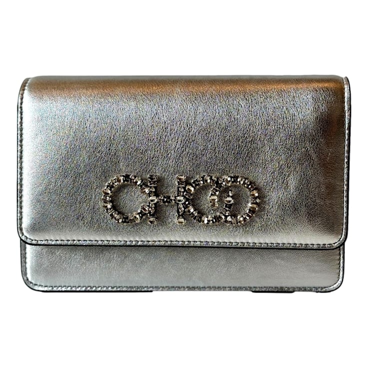 Jimmy Choo Kalina Crossbody Clutch Bag Crystal Logo Metallic