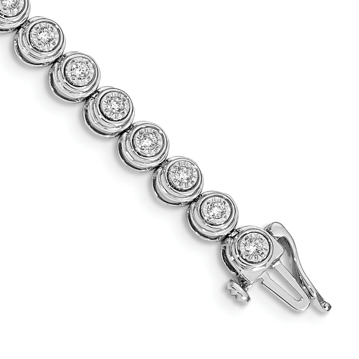 Rhodium Over 14k White Gold Diamond Circle Link Bracelet