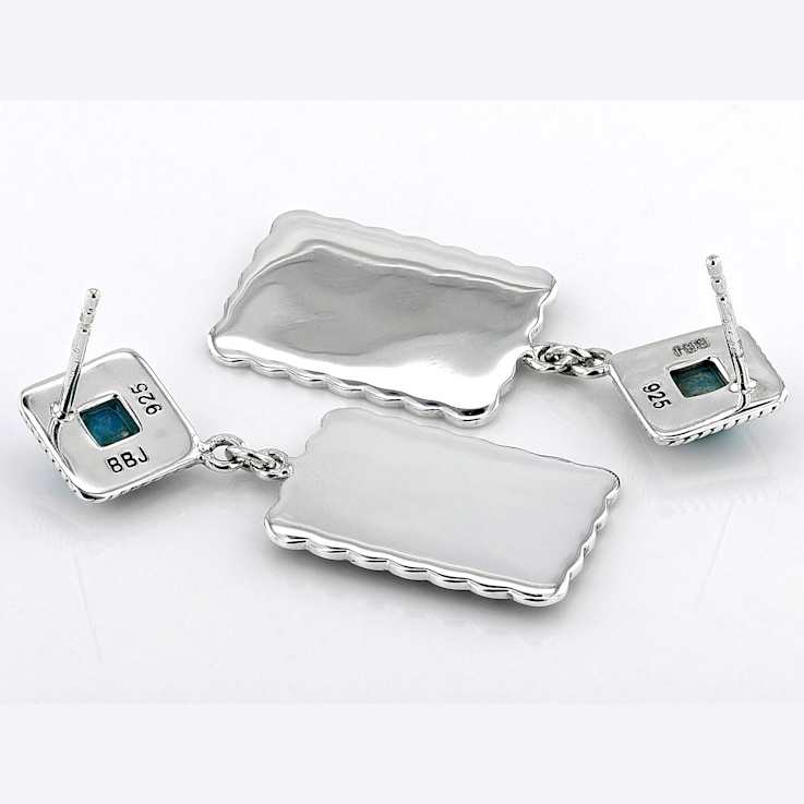 Blue Turquoise And Silver Deisgn Sterling Silver Dangle Earrings 5mm