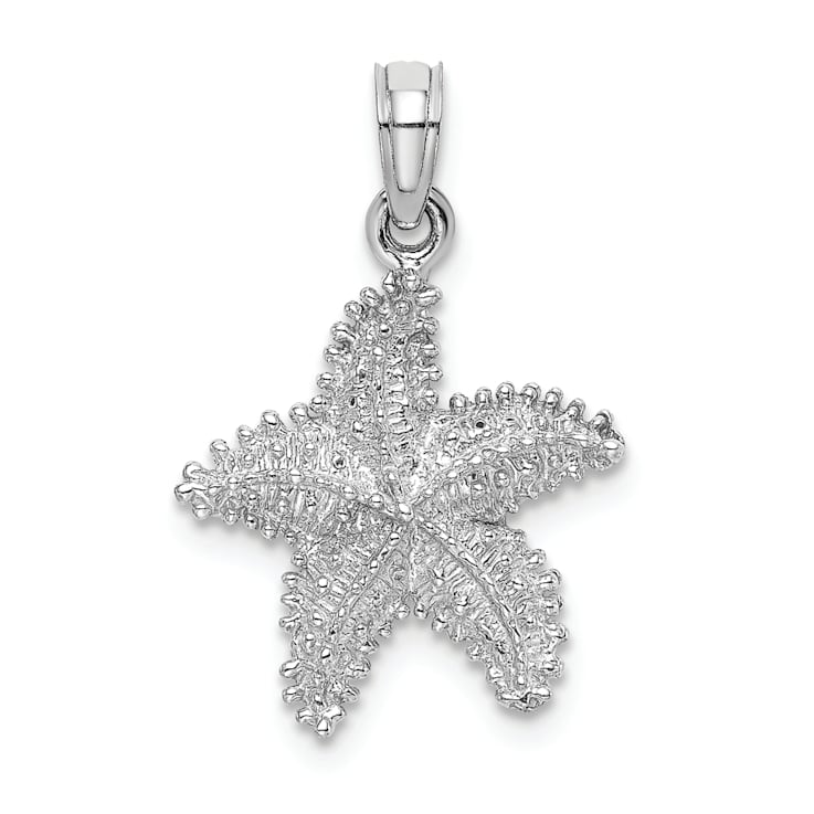 Rhodium Over 14k White Gold Textured Beaded Textured Starfish Pendant