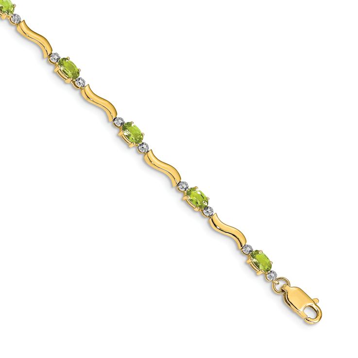 10k Yellow Gold and Rhodium Over 10k Yellow Gold Fancy Diamond, Peridot Bracelet
