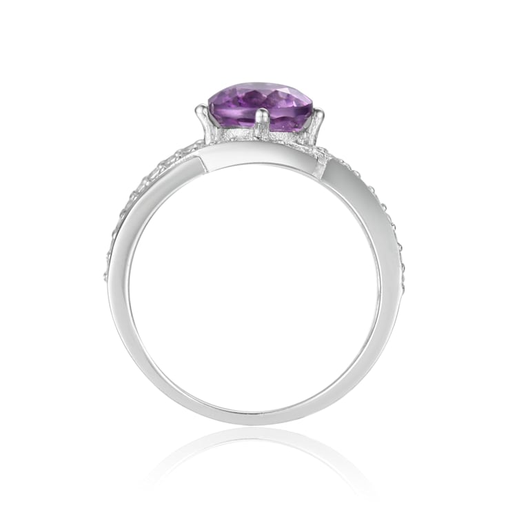 Round Amethyst with White Sapphire Accents Crossover Ring, 1.12ctw