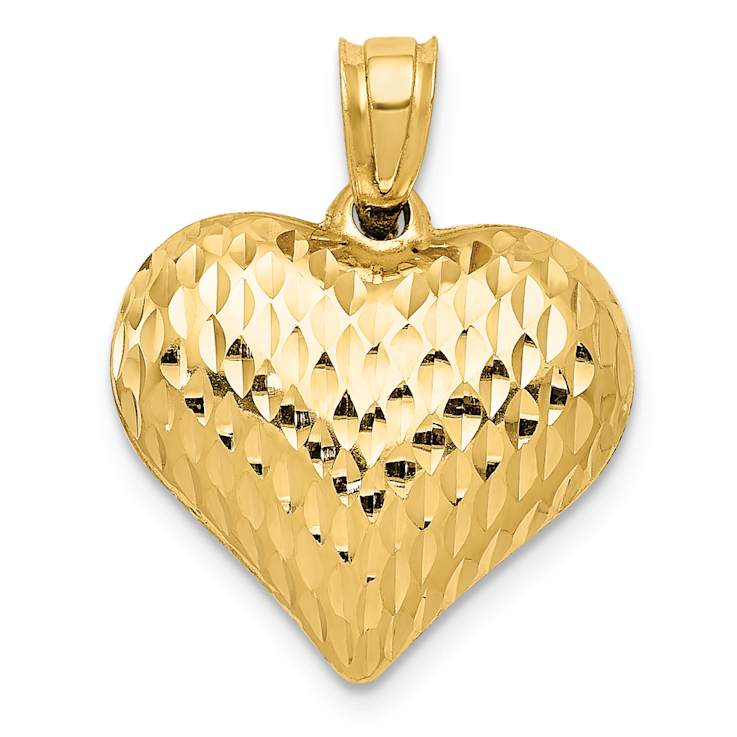 14k Yellow Gold 3D Polished and Textured Heart Pendant