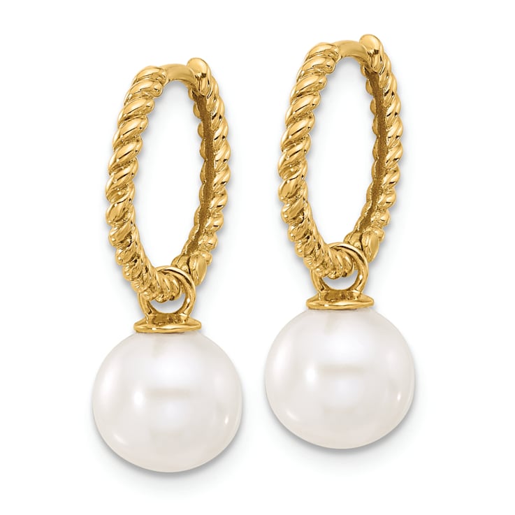 14K Yellow Gold 7-8mm Black and White Freshwater Cultured Pearl
Removable Dangle Hoop Earrings