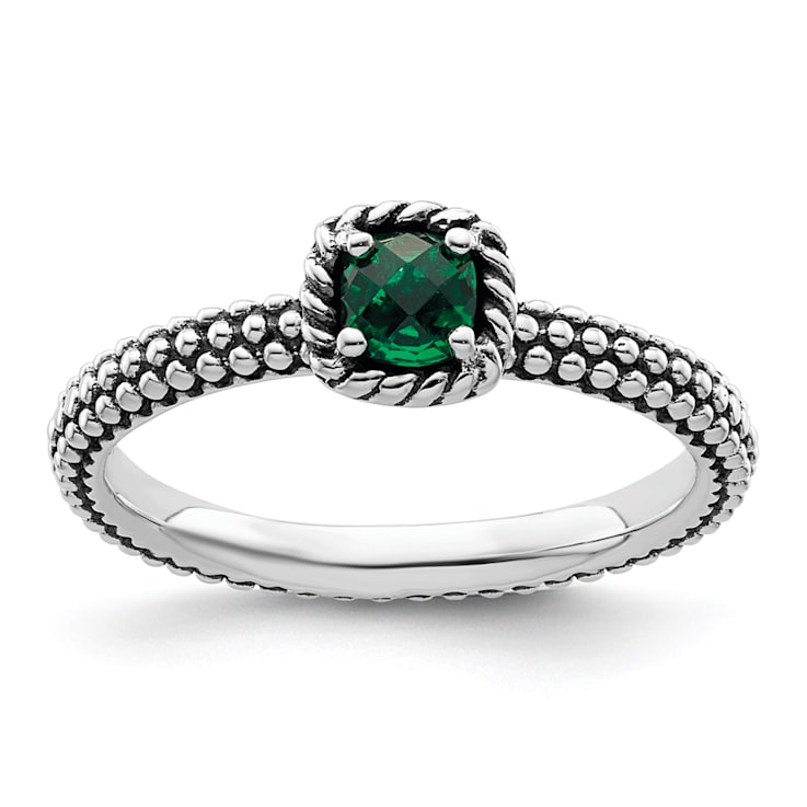 Sterling Silver Stackable Expressions Polished Lab Created Emerald Ring 0.21ctw
