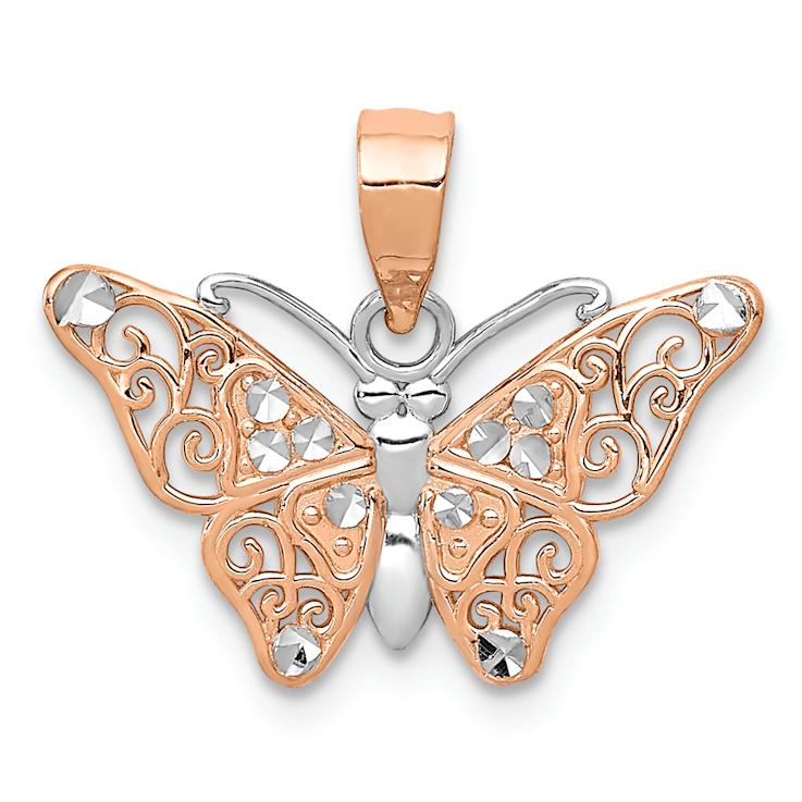 14K Two-tone Gold  Diamond-Cut Butterfly Pendant