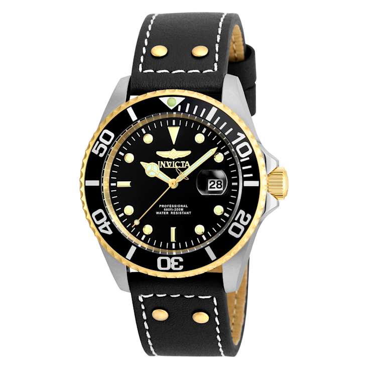Invicta Pro Diver 43mm Black Dial Leather Band Quartz Watch
