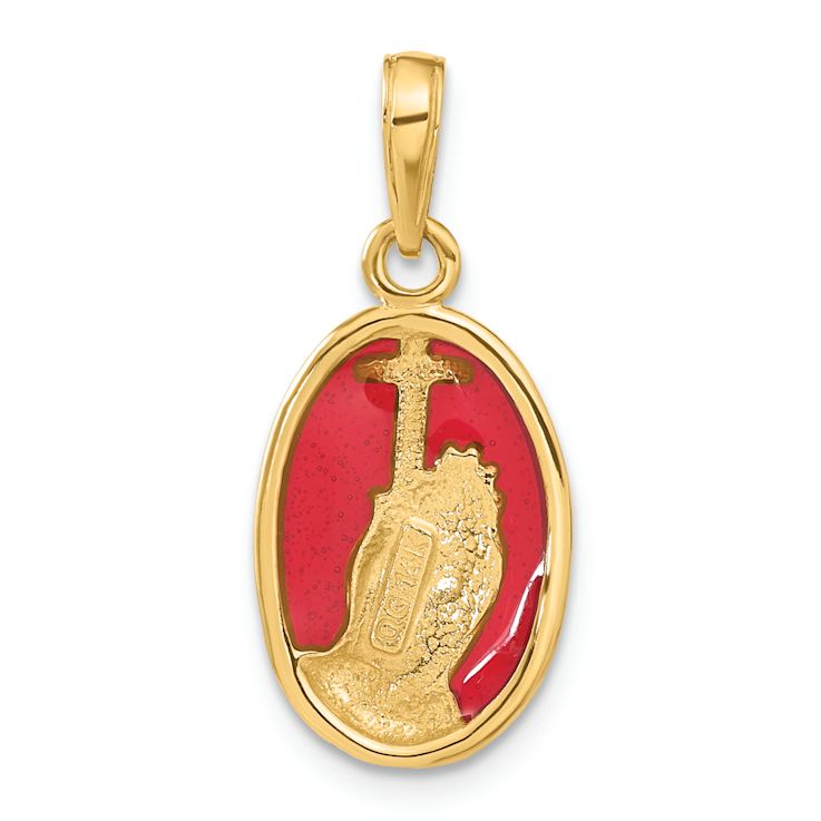 14k Yellow Gold Red Enamel Praying Hands and Cross Pendant