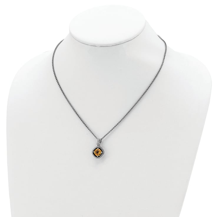 Sterling Silver Antiqued with 14K Accent Citrine Necklace