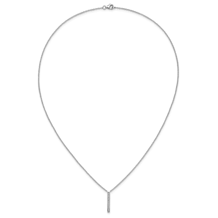 Rhodium Over Sterling Silver Polished Cubic Zirconia Bar Necklace