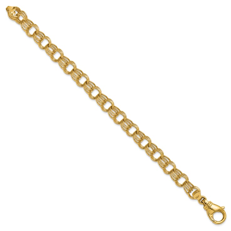 14K Yellow Gold Triple Link 9mm 7.5 Inch Charm Bracelet
