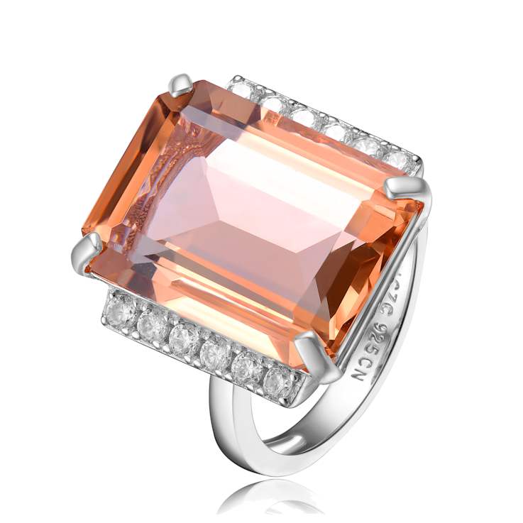 Morganite Color CZ Accent Ring In Sterling Silver