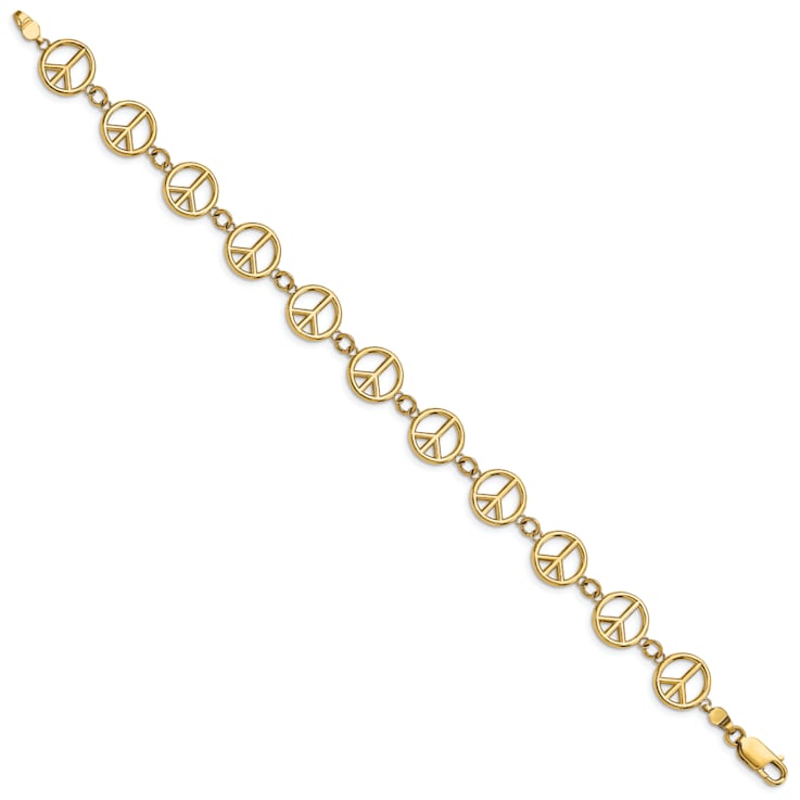 14k Yellow Gold Polished Peace Sign Link Bracelet